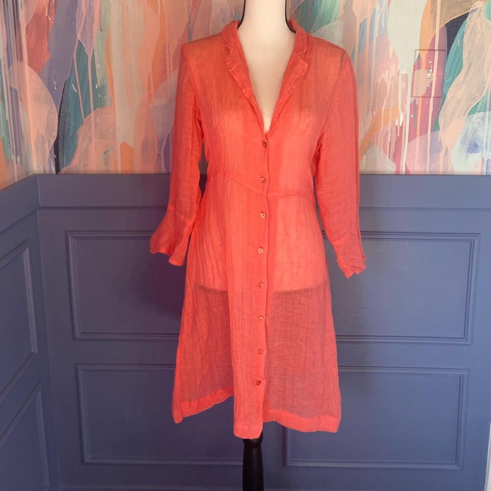 Eileen Fisher Coral Linen Coastal Top / Size Small